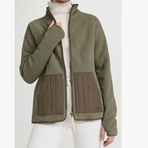 MADEWELL Essential Zip Up Olive Green Fleece Jacket Women Small SUPER EUC